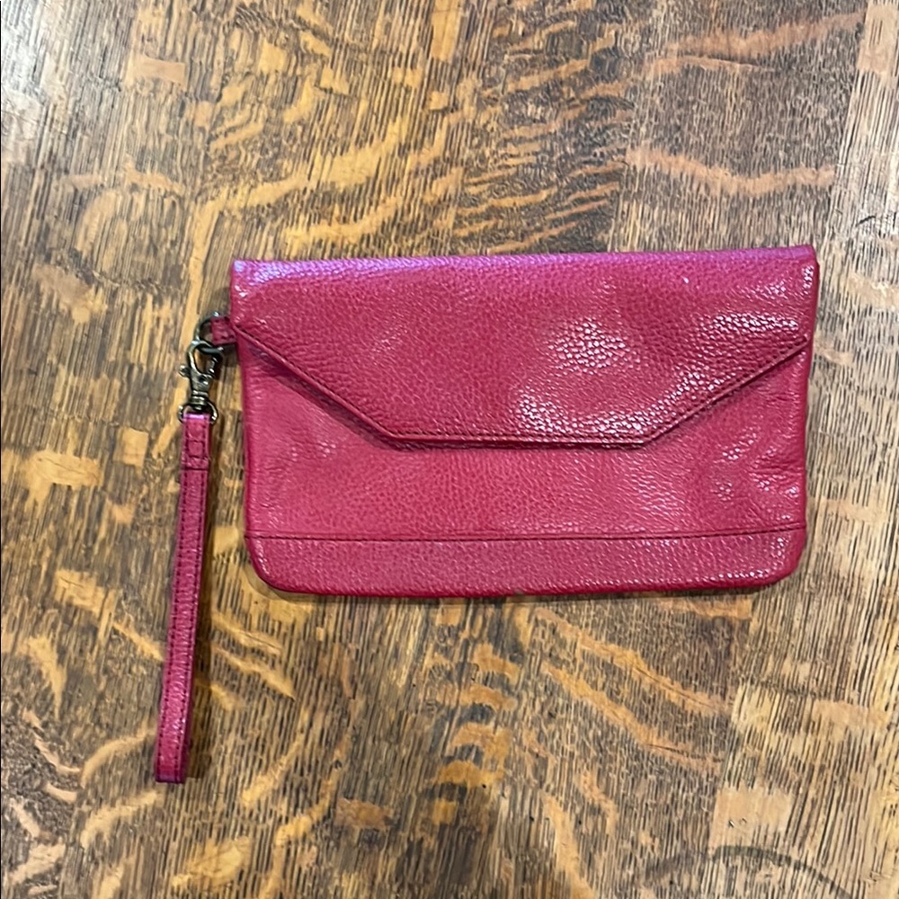 LL Bean Signature Red Pebbled Leather Clutch Wristlet Purse